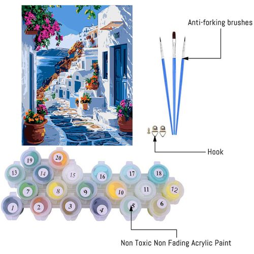 Mrnsiet Paint by Number for Adults Beginners, Easy Seaside Town Paint by Numbers Kits on Canvas, Coastal City Oil Painting Kits Adults' Paint-by-Number Kits for Home Wall Decor 16x20 Inch