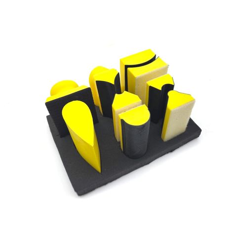 9 Piece Contoured Profile Hand Sanding Block Set with Assorted Convex & Concave Shapes for Sanding Moldings, Woodworking, Auto Body, Painting and Crafts