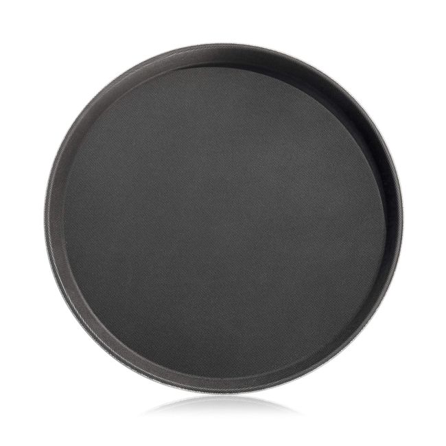 New Star Foodservice 24913 Non-Slip Tray, Plastic, Rubber Lined, Round, 11-inch, Black