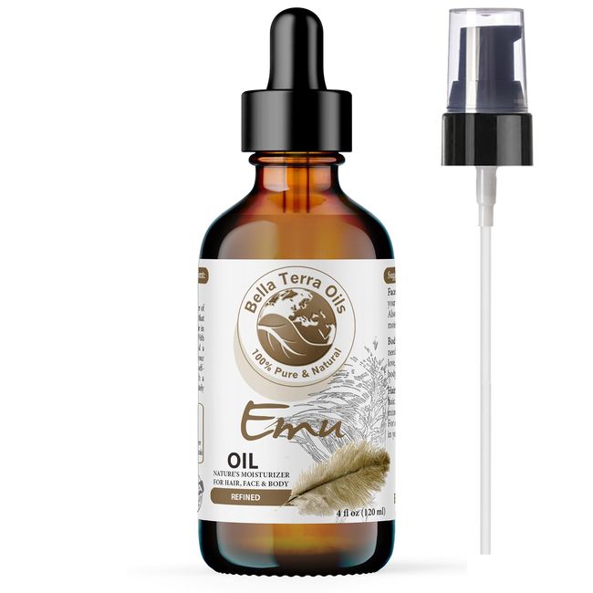 Bella Terra Oils - Emu Oil 4oz - The Ultimate Australian Emu Elixir, Packed with Essential Fatty Acids and Vitamins, Timeless Beauty's Secret Ingredient