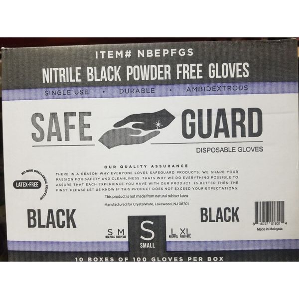 Disposable SMALL 4.5 mil  BLACK  Medical Grade NITRILE Gloves 10/100/cs