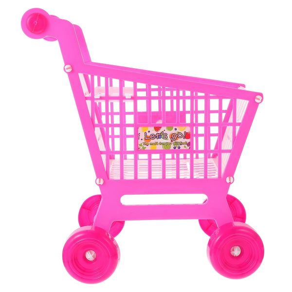 Mini Shopping Cart Supermarket Handcart Shopping Utility Cart Trolley Storage Toy Pretend Play Toys Pen Pencil Holder Organizers for Children Pink