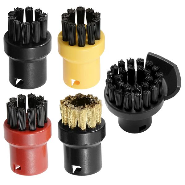 Akunsz Karcher SC Steam Cleaner Brush Steam Cleaner Accessories Steam Brush Set of 5 (1 Black, 1 Red, 1 Yellow, 1 Brass, 1 Scraper Brush), Compatible with Karcher SC1, SC2, CTK10, SC3, SC4, SC5, SC7