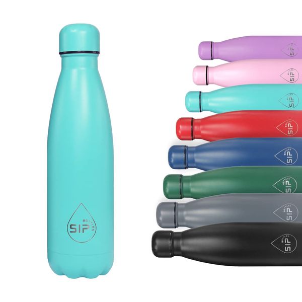 SIP Bottles - Stainless Steel Insulated Water Bottle - Leak Proof - Vacuum Insulated - 24 Hrs Cold & 12 Hot - 500ML & 750ML - BPA Free (Turquoise, 500ML)