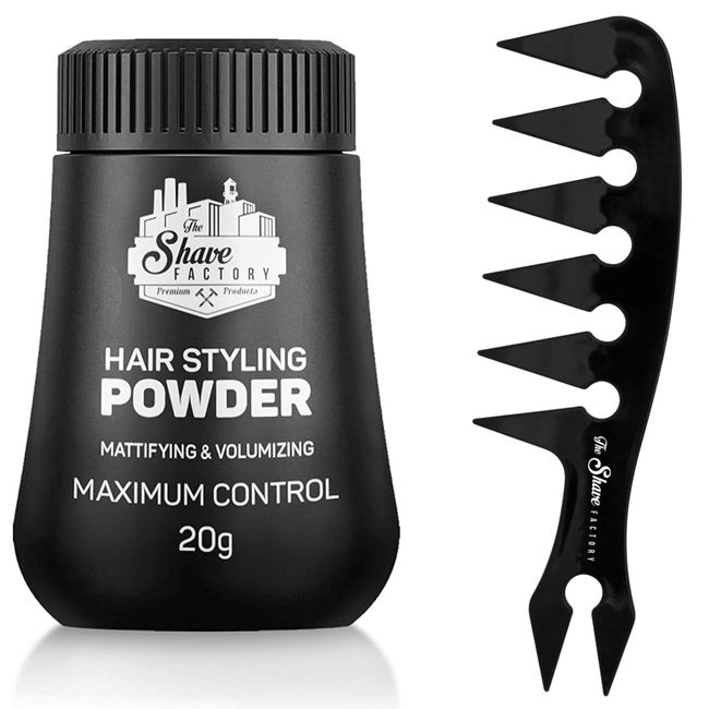 The Shave Factory Hair Styling Powder - Mattifying and Volumizing Powder, with comb types suitable for all areas of use, hair comb and powder wax (Comb 044 & Styling Powder)