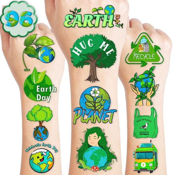 101 PCS Save The Earth Day Environment Zero Waste Fresh Green Temporary Tattoos Party Decorations Supplies Favors Globe Decor Eco Nature Word Stickers for Girls Boys Gift School Prizes Rewards