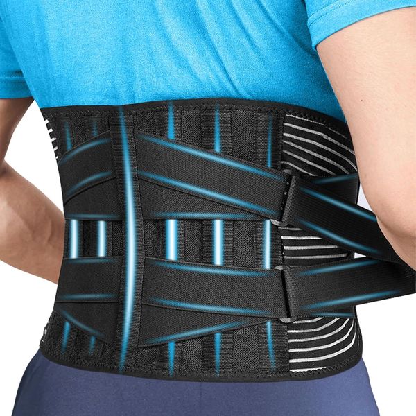 Prestel Lower Back Support Belt for Men and Women - Best Back Brace for Back Pain Relief with 6 Stays - Breathable & Medicated Design with Dual Adjustable Straps (S / 20.6-26.5 Inches)