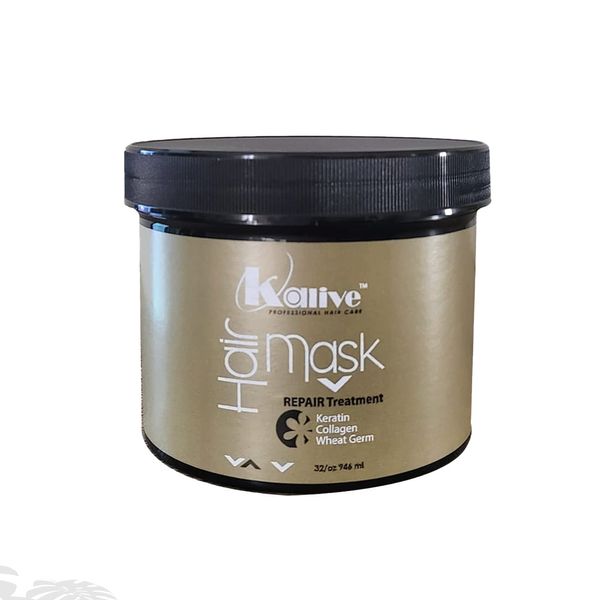 KALIVE Hair Mask 32 Oz Repairing Treatment. Deep moisturizing. Hair Care Products for Dry, Made with keratin, collagen and wheat germ.