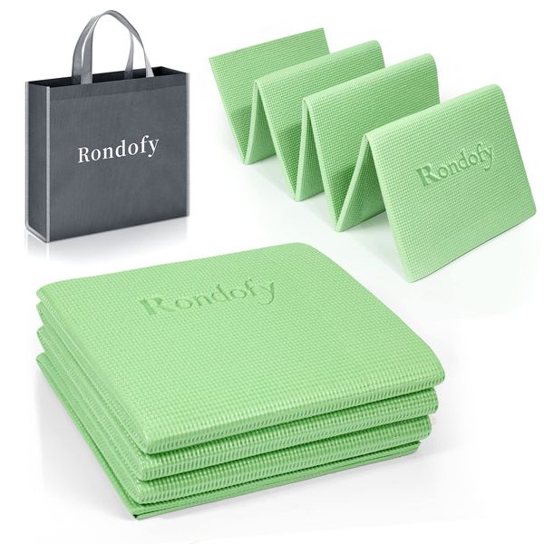 Rondofy Folding Yoga Mat, 0.2 inch (6 mm), Training Mat, Foldable, Easy to Carry, Exercise Mat, Fitness, Pilates, Yoga Mat, Popular, Storage Bag Included (Green)