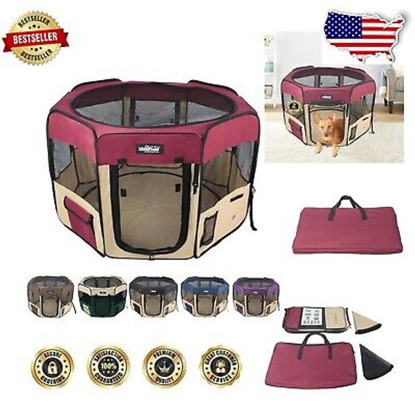 30" Portable Pet Playpen with Accessory Pockets & Ground Stakes - Indoor/Outdoor