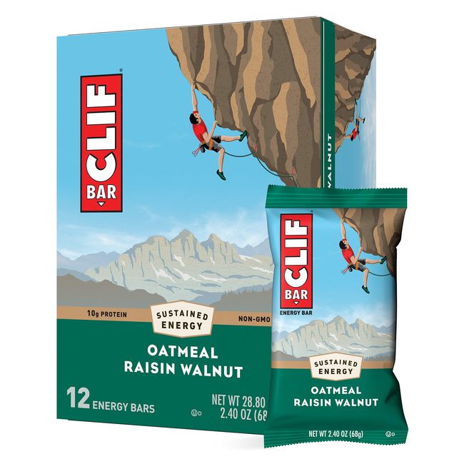 Clif Bar - Energy Bars - Oatmeal Raisin Walnut - Made with Organic Oats - Plant Based Food - Vegetarian - Kosher (2.4 Ounce Protein Bars, 12 Count) Packaging May Vary