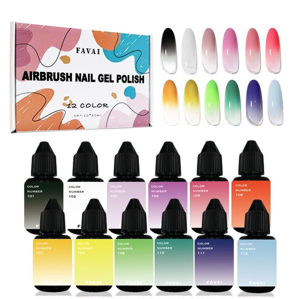 FAVAI Airbrush Gel Nail Polish 12 Colors Air Gel Set Spring Summer Collection for Baby Boomer Nail Art Design Stickers French Manicures Stencils Paint 10ml/0.33 Fl oz Long Lasting Without Dilution