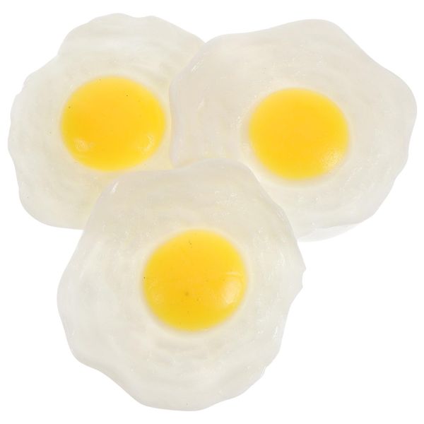 TOYANDONA 3Pcs Fried Egg Toy, Fake Fried Egg Toy Simulation Artificial Food Play Food Model Play House Kitchen Decoration