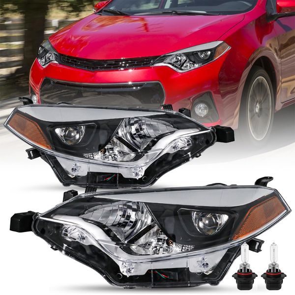 TUSDAR Headlights Assembly Compatible with 2014 2015 2016 Toyota Corolla Base/CE/C/LE Eco/LE/L/S Plus/S/Special Edition Sedan 4-Door, LED Headlamps Driver and Passenger Side w/Bulbs