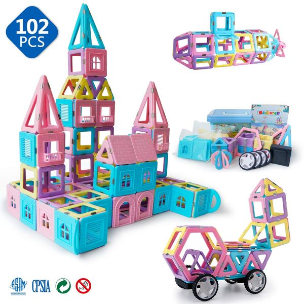 Magnetic Toys for Kids Toddlers Magnetic Tiles Magnetic Castle Blocks Preschool Magnet Toys Set 102 Pieces.