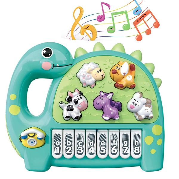 AMINFUN Baby Piano Toy, Dinosaur Piano Keyboard Light Up Sound Musical Toy, Learning Educational Interactive Infant Toddler Kids Toys Gift for Girl Boy