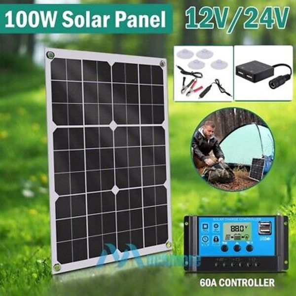 Solar Panel Kit 100 Watt 12/24V with 60A Battery Charger Controller Caravan Boat