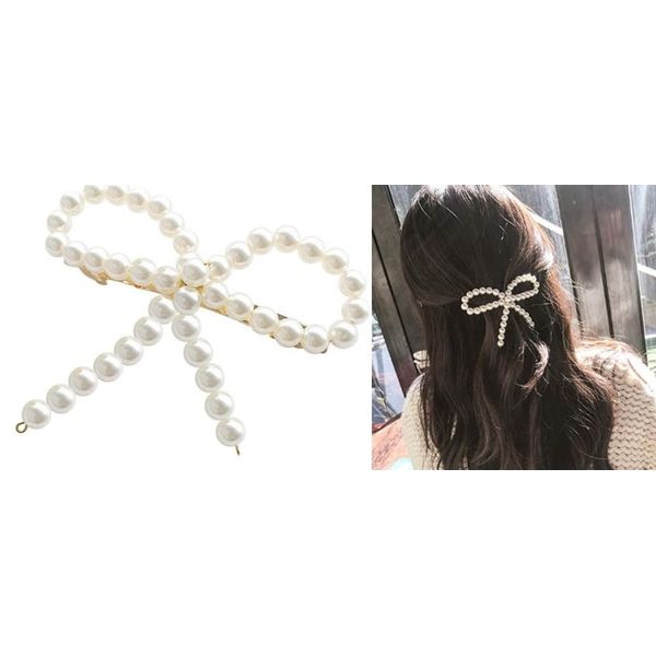 1Pc White Elegant and Sweet Pearl Bow Duckbill Clip,Ladies Pearl Side Clip Bangs Hair Clip,Wedding Headdress,Birthday,Valentine's Day Gift,Clips and Barrettes,Hair Clips,Hair Accessories,Hair Care