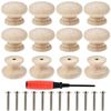 12PCS Round Wooden Knobs - Natural Drawer Knobs, 35x25mm for Furniture, Wardrobe, Cupboards