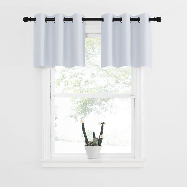 NICETOWN Greyish White Tiers Room Darkening Valances - Energy Efficient Kitchen Grommet-Top Kitchen Curtain Panels for Short Windows (2-Pack, W42 x L18 inches, Platinum-Greyish White)