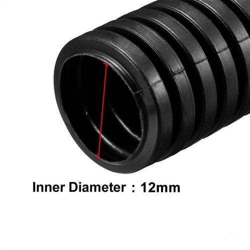 YXQ 12mm ID Corrugated Tubing Not-Split Flexible Bellows Tube Pipe Preservative for Electric Conduit Liquid - 20 Feet Black PE Plastic