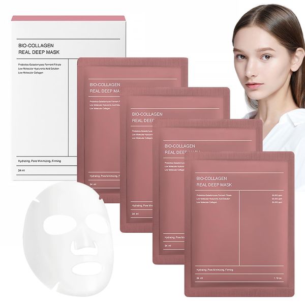 Collagen Mask,4 Pcs Collagen Face Mask,Deep Collagen Anti Wrinkle Lifting Mask,Bio Collagen Face Mask,Collagen Mask Overnight,Bio Collagen Face Mask Improves Wrinkles, and Brightens Skin Tone