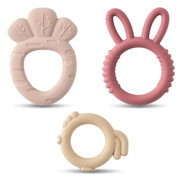 2ooya Baby Silicone Teething Toys - 3Pcs Bunny Chick Carrot Design Baby Soothe Teething Chew Toys Infants Soft Teether Toys Toddler Baby Shower Birthday Party Keepsake Gifts for Baby Boy and Girl