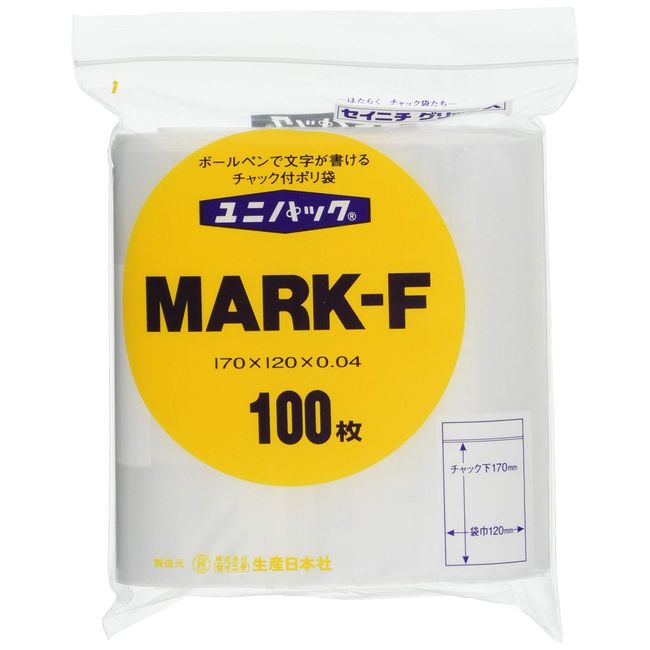 Seinichi AYN0904 Production Nihon Unipack Mark (Plastic Bag with Zipper) MARK-F Polyethylene, Japan (100 Pieces)