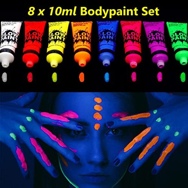 8 Pcs Body Art Paint Neon Fluorescent Party Festival Halloween Cosplay  Makeup Kids Face Paint UV Glow Painting