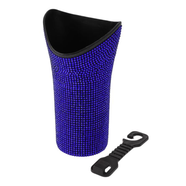 TUCKBOLD Auto Car Trash Can Durable Seat Back Trash Bin Blue 1 Pc 3.9" Width 7.5" Height Plastic Rhinestone