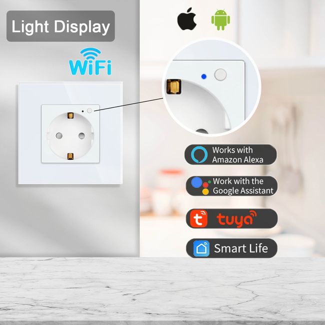 WiFi Smart Wall Socket, Glass Panel Outlet