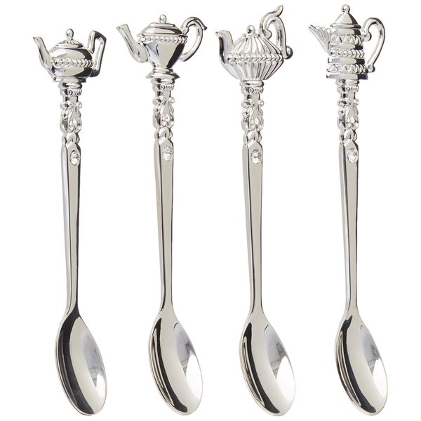 Elegance Silver 87625 Silver Plated Teapot Tea Spoon with Crystal (Pack of 4)