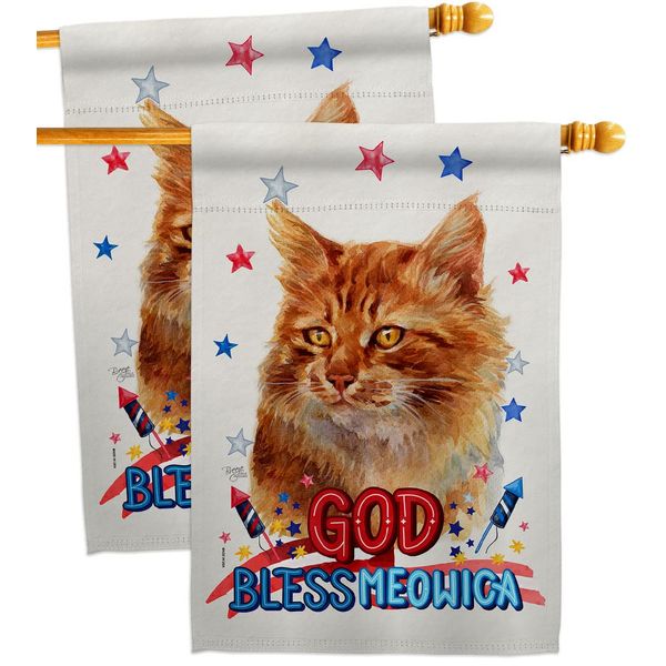 Breeze Decor Patriotic Ginger House Flag 2 pcs Pack Cat Kitten Meow Spoiled Paw Fur Pet Nature Farm Animal Creature Decoration Banner Small Garden Yard Gift Double-Sided, Made in USA