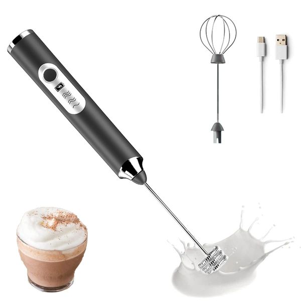 Milk Frother Coffee Milk Frother USB Rechargeable Handheld Milk Frother 1 Milk Frother 1 Whisk for Cappuccino, Hot Chocolate, Coffee, Latte