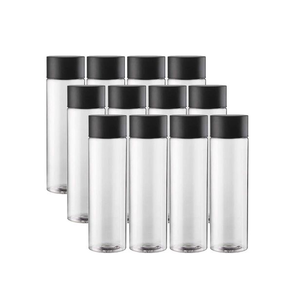 12-Pack Bulk Empty Plastic Reusable Juice /Water Bottles to work great as Smoothie Bottles with Black Lids Great for Sensory Crafts and Calming Bottles 400ml