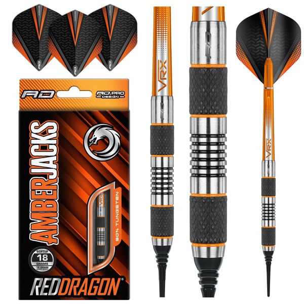 RED DRAGON Amberjack 1 Soft Tip: 18g - Tungsten Soft Tip Darts Set with Flights and Stems