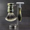 Traditional Silver Tip Wet Shaving Horn Set > Silver Tip Badger Shaving Brush & Classic DE Safety Razor - Luxury Horn Replica Resin Handles>Modern Shaving Classics by Haryali London - Great Gift Idea