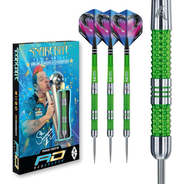 Peter Wright Snakebite Mamba: 22g Tungsten Darts Set with Flights and Stems