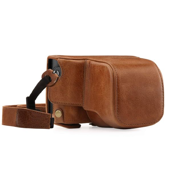 MegaGear Ever Ready Genuine Leather Camera Case compatible with Leica Q-P, Q (Typ 116) - Brown