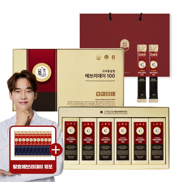 Poongnyeonbogam 6-year-old Korean red ginseng extract Everyday 100 Red Ginseng Stick 15g x 60 packs Gift set/including shopping bag + Fermented Everyday 10 packs