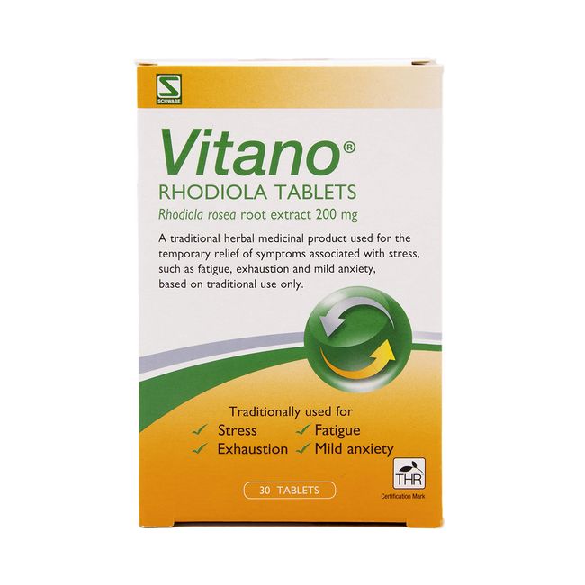 Schwabe Pharma - Vitano - Rhodiola Rosea Root Extract 200mg - Traditionally Used for Relief of Stress, Fatigue, Exhaustion, Mild Anxiety - Vegan Friendly - 30 Tablets