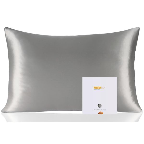 ZIMASILK 100% Mulberry Silk Pillowcase for Hair and Skin Health, Soft & Smooth, Both Sides Premium Grade 6A Silk, 600 Thread Count, with Hidden Zipper, 1pc (Standard 50x75 cm, Dark Grey)