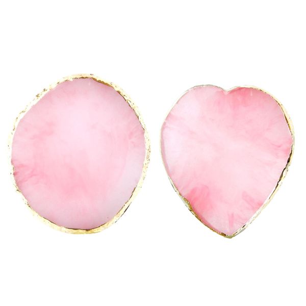 2 PCS Nail Art Tools, Heart Shape and Circle Resin Nail Art Palette, Gold Edge Nail Plates for Nail Art Nail Art Display Board Makeup Plate Cosmetic Mixing Tools