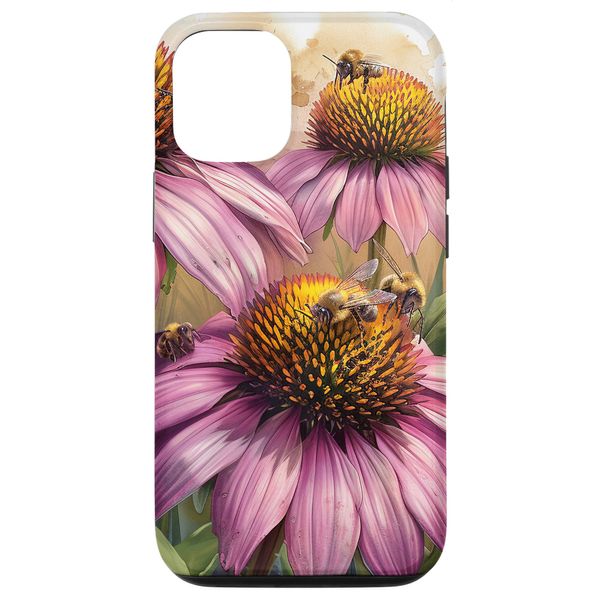 iPhone 15 Pro Echinacea Flower Blooming With Bees Around Graphic Case