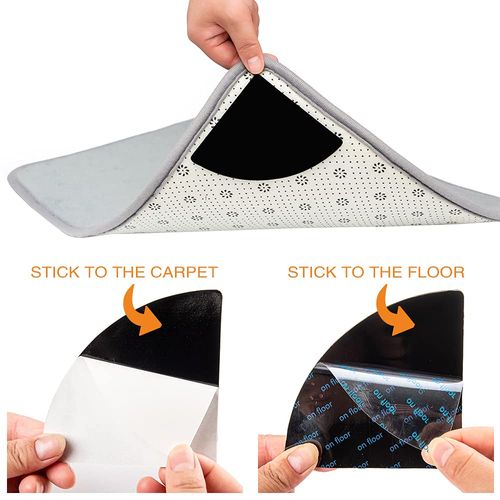 Rug Grippers, 4 Pcs Double Sided Anti Curling Reusable Rug Pad,Washable Non Slip Adhesive Rug Tape for Hardwood Floors, Tile, Keep Your Rug in Place & Make Corner Flat(Black)