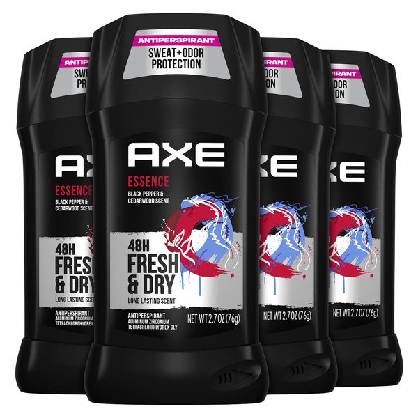 AXE Antiperspirant Deodorant For Men 48H Sweat & Odor Protection For Long Lasting Freshness, Essence Black Pepper & Cedarwood Men's Deodorant 2.7oz 4 Pack