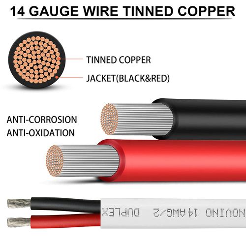 14 Gauge Marine Wire,30ft 14 AWG Duplex Marine Grade Wire Tinned Copper Oxygen-Free Insulated Red& Black Marine Electrical Wire for Boat/Marine/Automotive/RV/Camper/Trailer