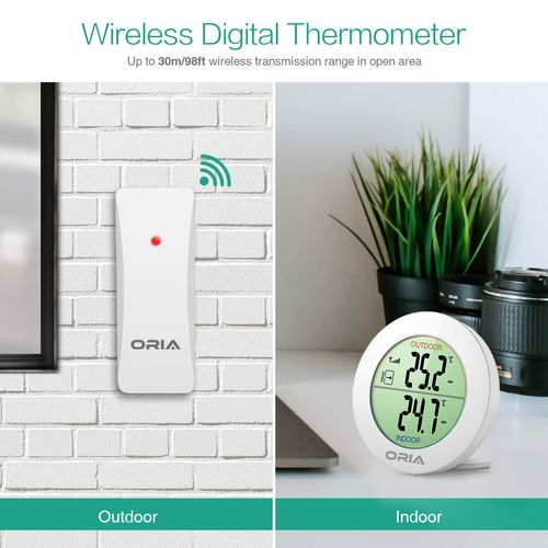 ORIA Indoor Outdoor Thermometer, Wireless Temperature Monitor, Digital LCD Thermometer with Remote Sensor, Outdoor Arrow Trends (°C/°F), Min/Max Value, Tabletop and Wall-mounted Design for Home