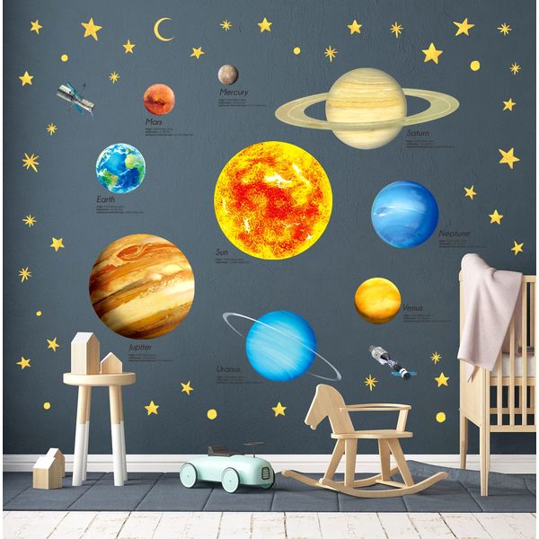 DECOWALL DS9-2007 Solar System Wall Sticker Decor Kindergarten Nursery Kids Room DIY Wall Decal Sticker Wall Art Stickers Boys Girls Teens Kids Bathroom Decor Vinyl Bedroom Nursery Teen Kids Wallpaper