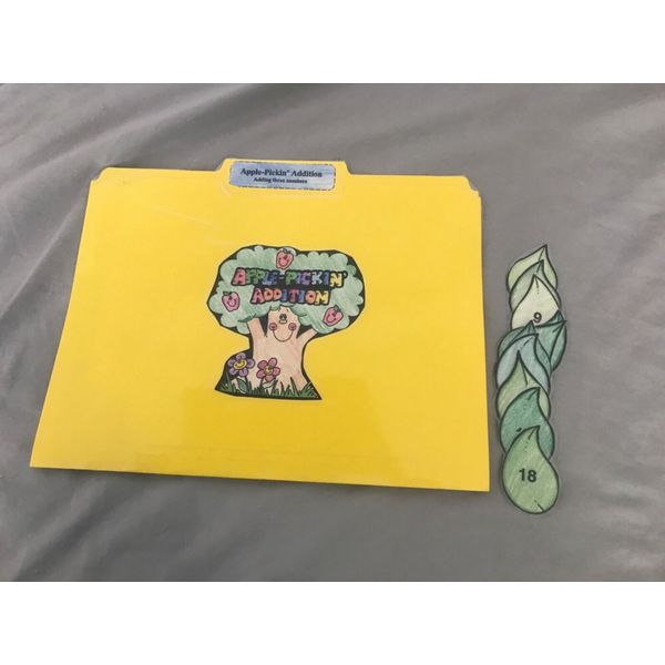 Apple-picking’ Additikn, grades 2nd math file folder game teacher resource